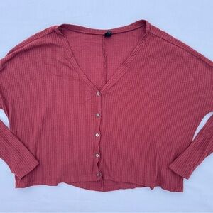 Wild Fable Waffle Knit Button Front Cardigan Womens Large Rose Burgundy Cropped
